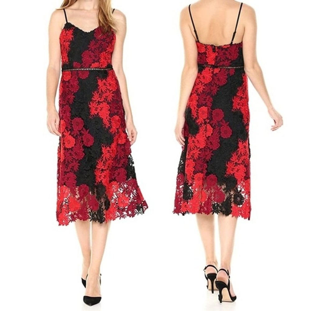 BEBE Floral Embroidered Spaghetti Strap Midi Dress Size 0
